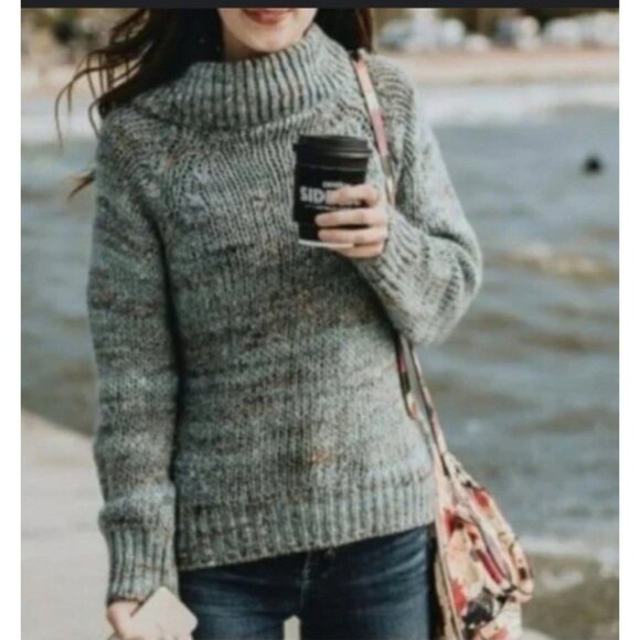 Anthropologie MOTH Sweater Blue Specks M Medium Thick Collared Alpaca Blend - Picture 1 of 13